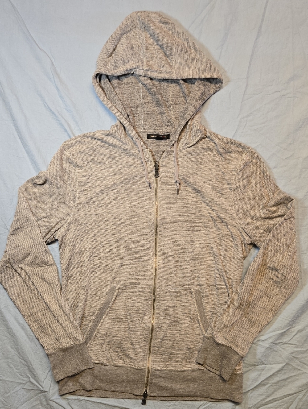 John Varvatos Gray Speckle Cotton Blend Full Zip Lightweight Hoodie Sweater
